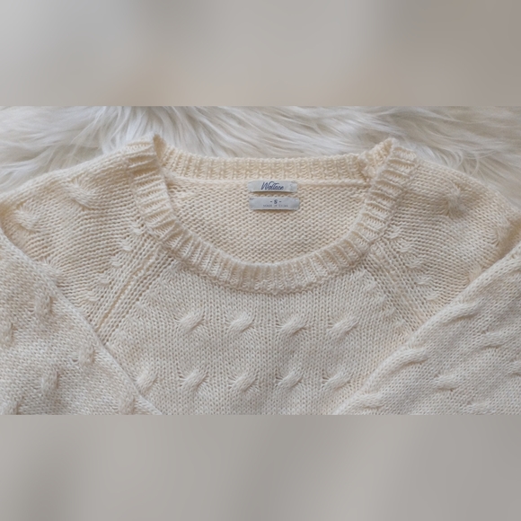 EUC Madewell Wallace cream ribbed crewneck acrylic/wool/mohair cable knit - Picture 4 of 14
